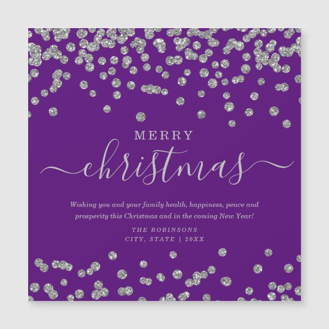 Simple Silver Christmas Holidays Glitter Purple (Front)