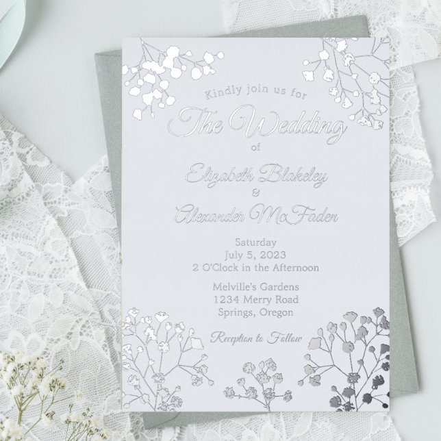 Simple silver floral on elegant blue white wedding (Creator Uploaded)