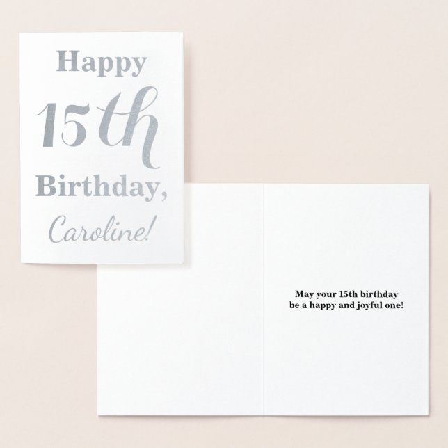 Simple Silver Foil 15th Birthday + Custom Name Card (Display)