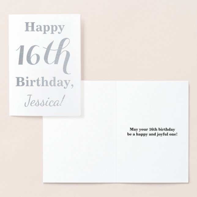 Simple Silver Foil 16th Birthday + Custom Name Card (Display)