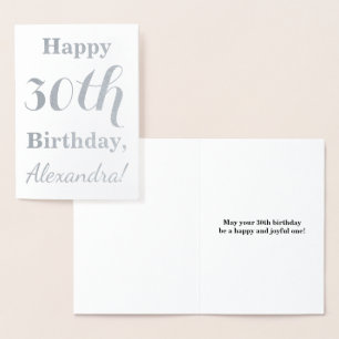 Simple Silver Foil 30th Birthday + Custom Name Foil Card