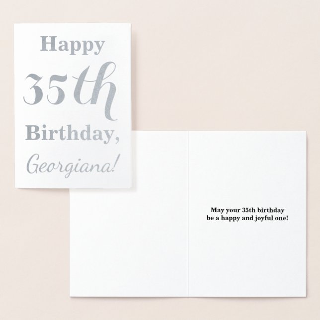 Simple Silver Foil 35th Birthday + Custom Name Foil Card (Display)