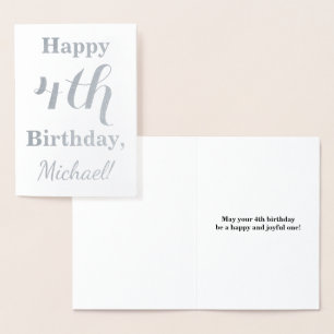 Simple Silver Foil 4th Birthday + Custom Name Card