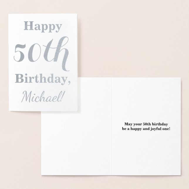 Simple Silver Foil 50th Birthday + Custom Name Card (Display)