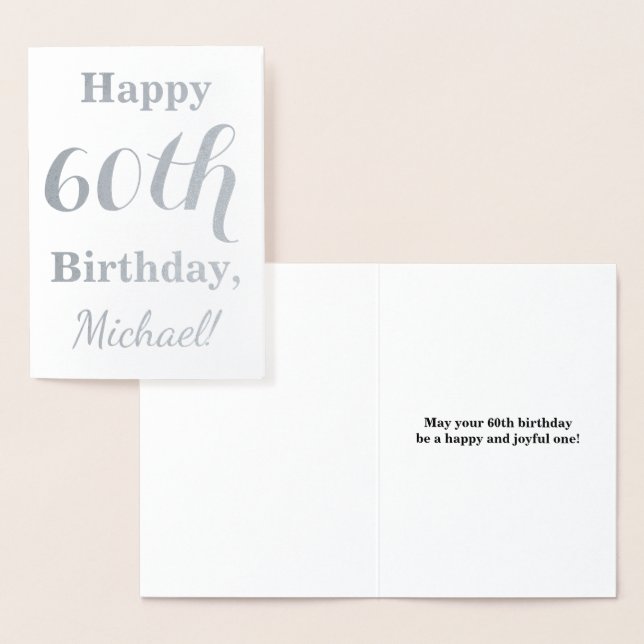 Simple Silver Foil 60th Birthday + Custom Name Foil Card (Display)