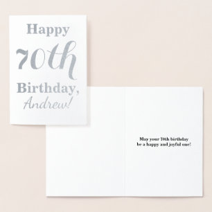 Simple Silver Foil 70th Birthday + Custom Name Foil Card