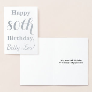 Simple Silver Foil 80th Birthday + Custom Name Card