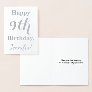 Simple Silver Foil 9th Birthday + Custom Name Foil Card