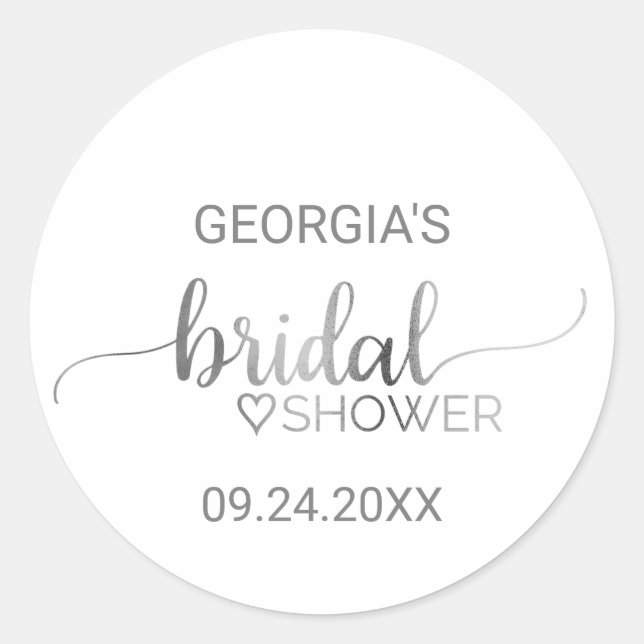 Simple Silver Foil Calligraphy Bridal Shower Favou Classic Round Sticker (Front)