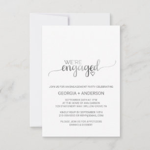 Simple Silver Foil Calligraphy Engagement Party RSVP Card