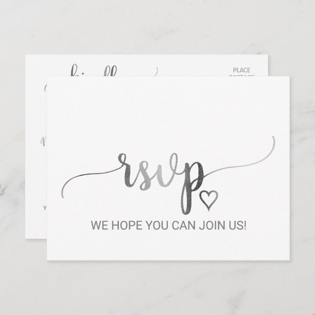 Simple Silver Foil Calligraphy Song Request RSVP Invitation Postcard (Front/Back)