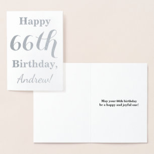 Simple Silver Foil "HAPPY 66th BIRTHDAY" + Name Foil Card