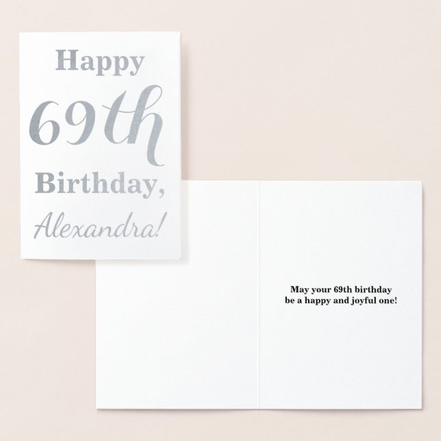 Simple Silver Foil "HAPPY 69th BIRTHDAY" + Name Card (Display)