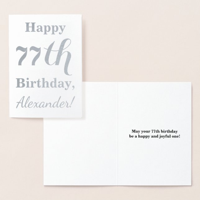 Simple Silver Foil "HAPPY 77th BIRTHDAY" + Name Foil Card (Display)