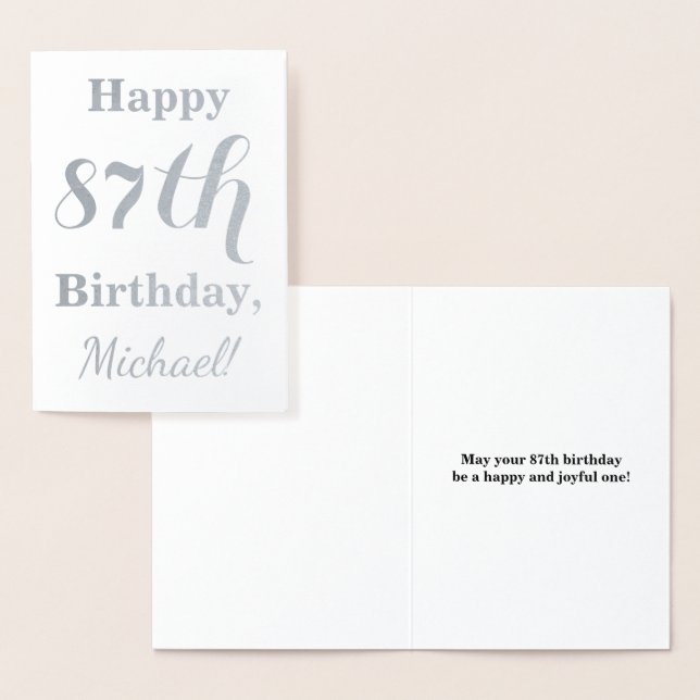 Simple Silver Foil "HAPPY 87th BIRTHDAY" + Name Foil Card (Display)