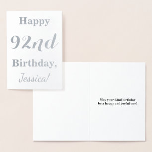 Simple Silver Foil "HAPPY 92nd BIRTHDAY" + Name Foil Card
