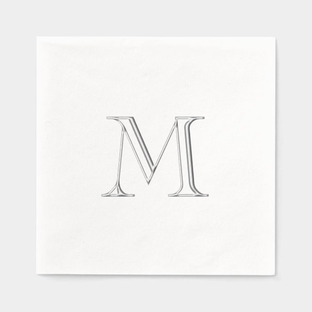 Simple Silver foil Monogram Paper Napkin (Front)