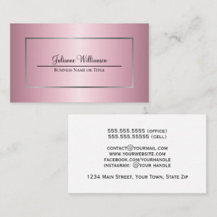 Simple Silver Frame Pink Ombre Feminine Business Card