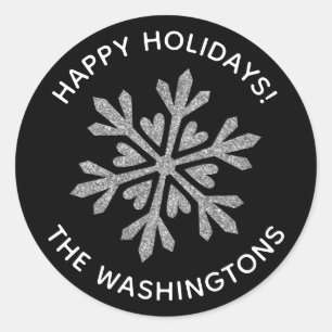 Simple Silver Glitter Snowflake  Classic Round Sticker