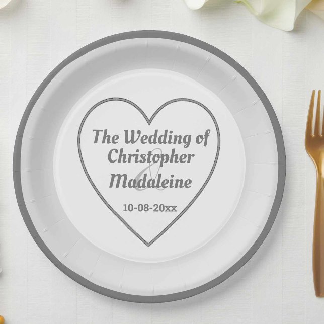 Simple Silver Grey and White Wedding Paper Plate (Creator Uploaded)
