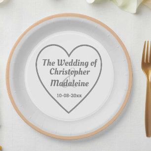 Simple Silver Grey and White Wedding Paper Plates