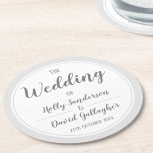 Simple Silver Grey & White Design Round Paper Coaster