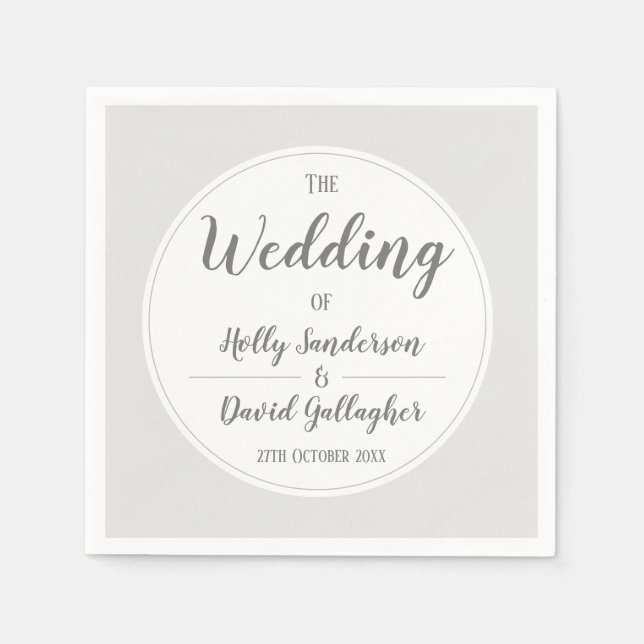Simple Silver Grey & White Wedding Day Napkin (Front)