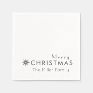 Simple Silver Merry Christmas Family Name Napkin