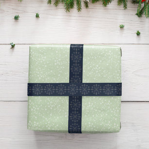 Simple Silver Navy Blue Winter Snowflake Pattern Satin Ribbon