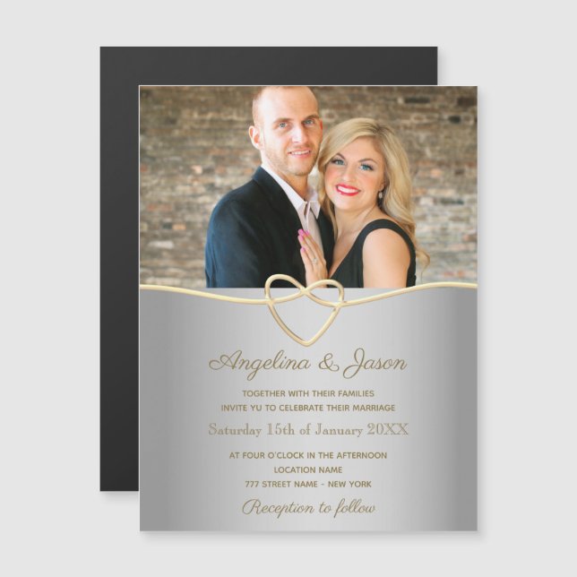 Simple Silver Photo Wedding Magnetic Invitation (Front/Back)