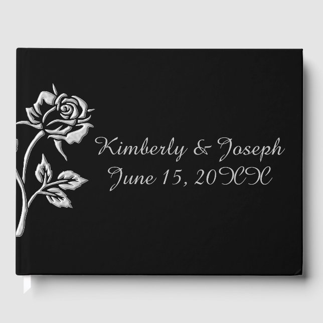 Simple Silver Rose Guest Book (Front)