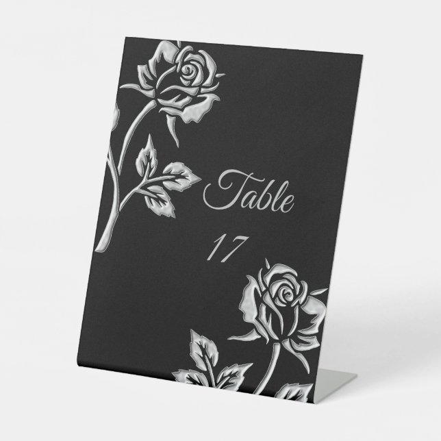 Simple Silver Rose Pedestal Sign (Front)