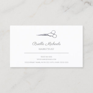 Simple Silver Scissors Elegant Script Hair Stylist Business Card