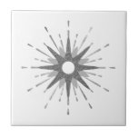 Simple Silver Starburst Celestial Ceramic Tile<br><div class="desc">Modern tile with a retro silver starburst serving as the central focal point, complimented by modern starburst design elements. Simple, clean design; one design of a coordinating collection. Create your own custom design by using the fields provided, or use the "message" button to contact the designer for help. To create...</div>