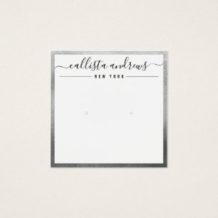 Simple Silver White Cursive Earring Display Card