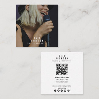 Simple Singer Musician Photo Social Media QR Code Square Business Card