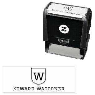 Simple Single Initial Monogram in Crest with Name  Self-inking Stamp