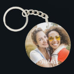 Simple Sisters One Photo Elegant Script Heart Key Ring<br><div class="desc">Customisable one photo design with the script word "sisters".</div>