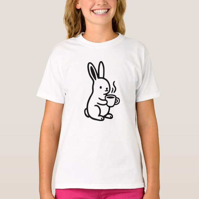 Simple Sitting Bunny Coffee Art T-Shirt (Front)