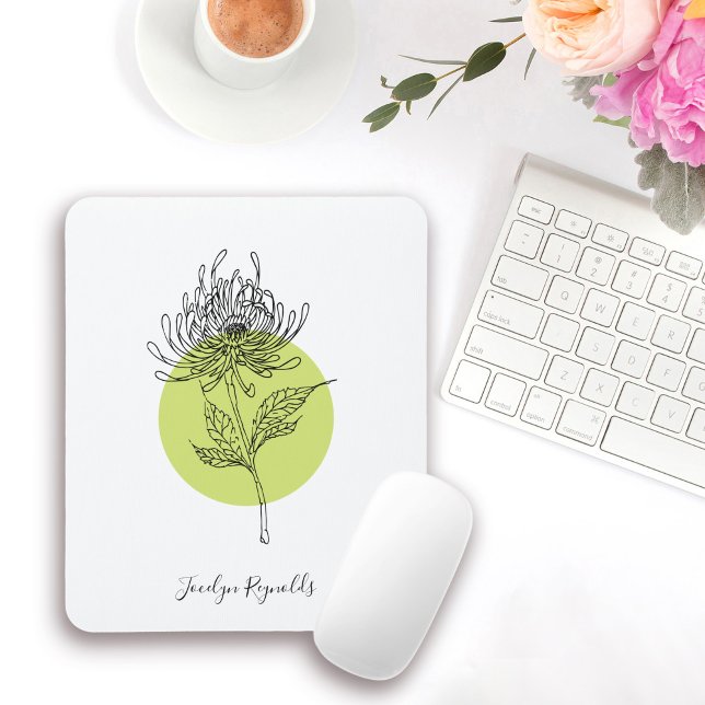 Simple Sketched Dahlia Botanical with Name Mouse Pad (Creator Uploaded)