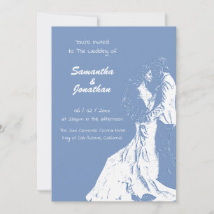Simple Sketched Wedding Couple Baby Blue Invitation