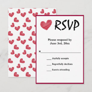 Simple Sketchy Red Heart Wedding RSVP card