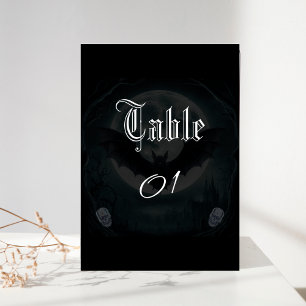 Simple Skull Bats Gothic Wedding Table Number