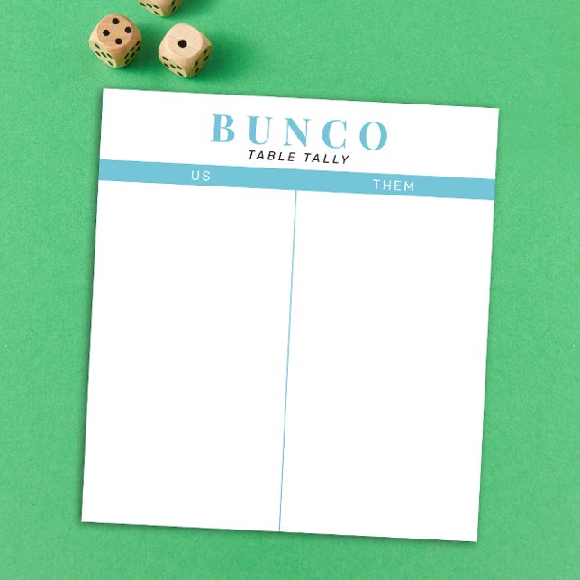 Simple Sky Blue and White Bunco Table Tally Notepad (modern tear-off notepad Bunco score card with sky blue graphic accents)