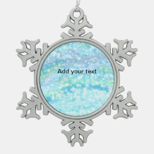 Simple sky blue glitt sparkle stars add your text  snowflake pewter christmas ornament