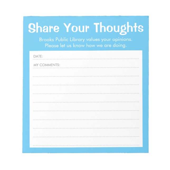 Simple Sky Blue Library / Business Comment Card Notepad (Front)