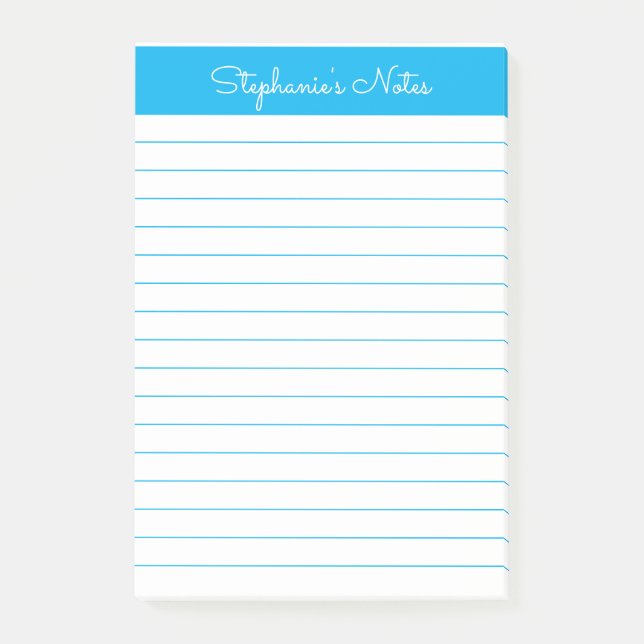 Simple Sky Blue Lined Personalised Post-it Notes (Front)
