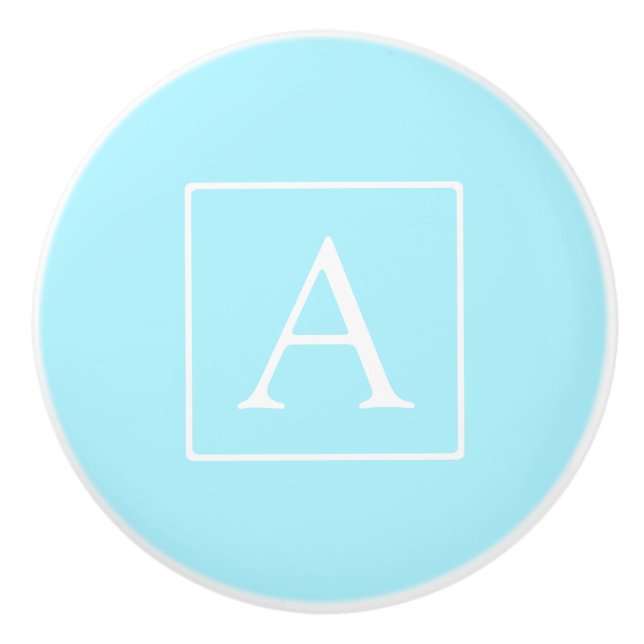 Simple Sky Blue Monogram Ceramic Knob (Front)