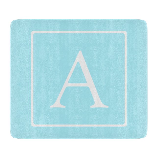 Simple Sky Blue Monogram Cutting Board (Front)