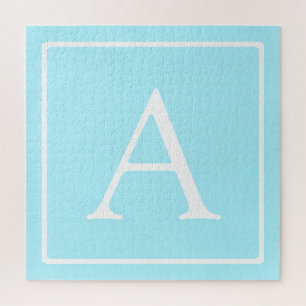 Simple Sky Blue Monogram Jigsaw Puzzle